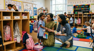 settle down child on first day of school